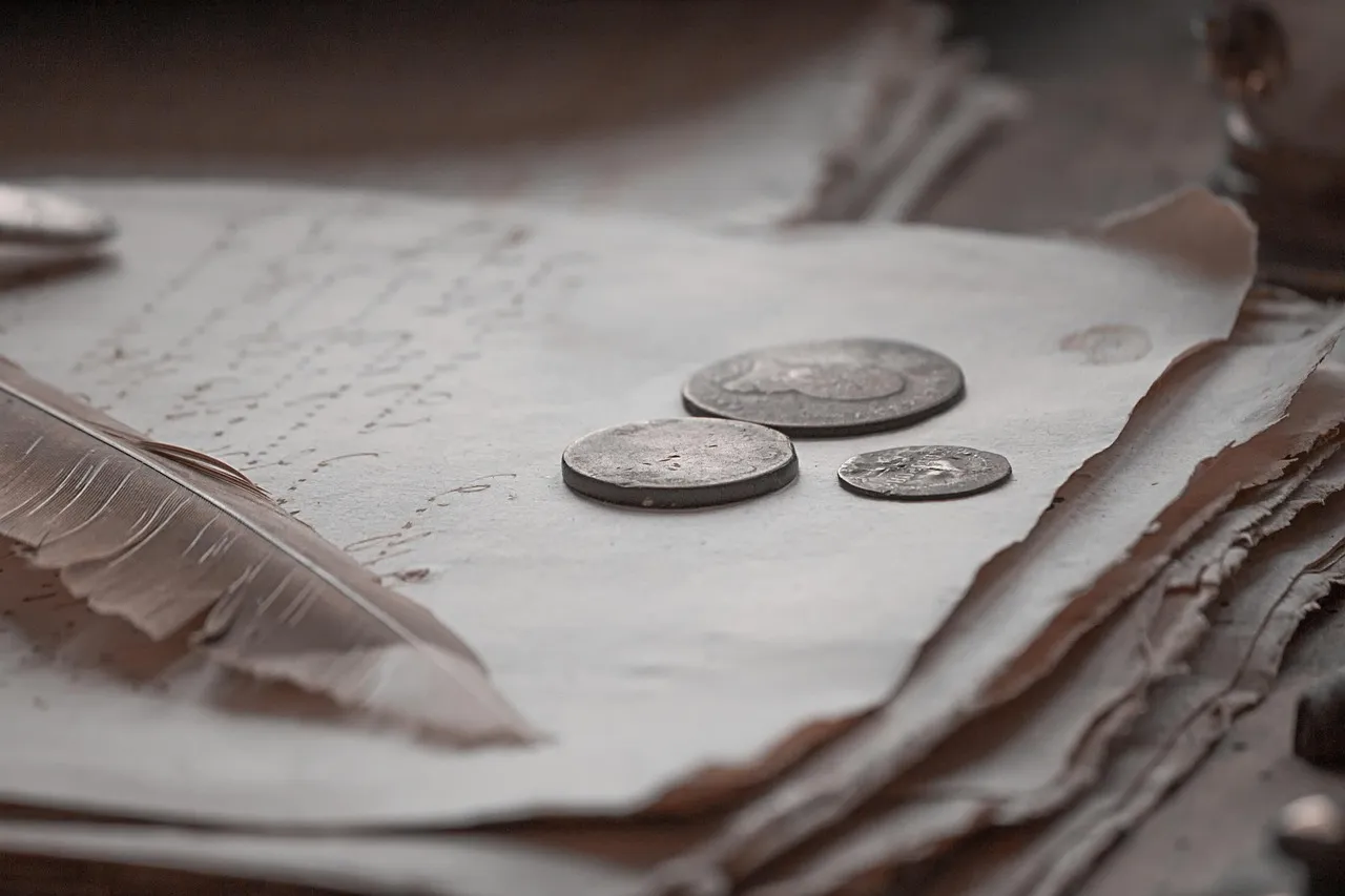 Photo showing book, coin, money and antic.