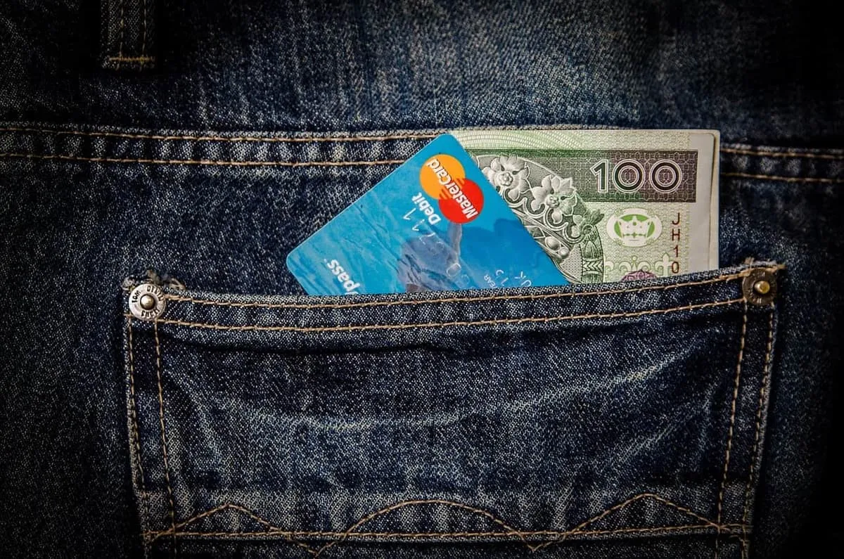 Photo showing money, card, pocket and concept.