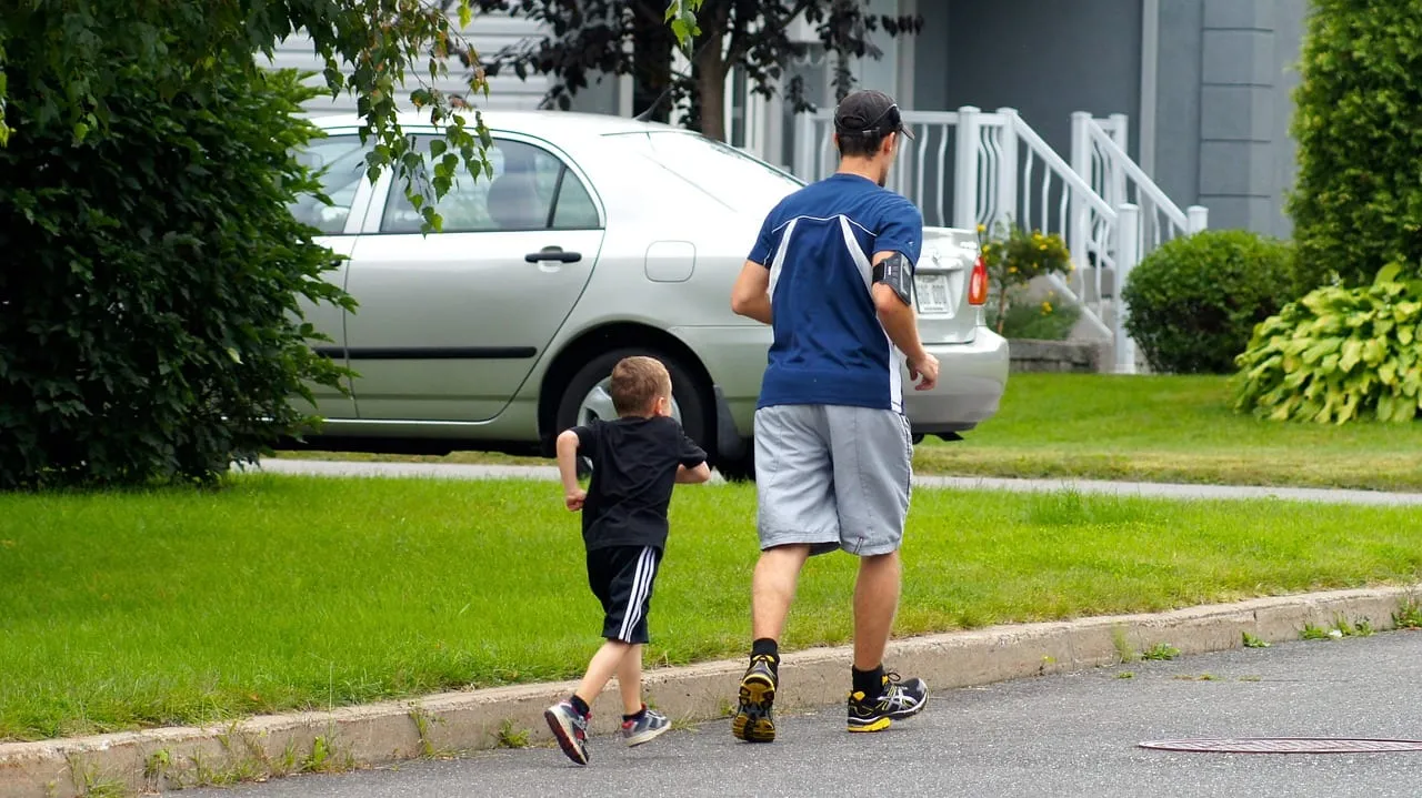 Photo showing running, sport, coaching and father.