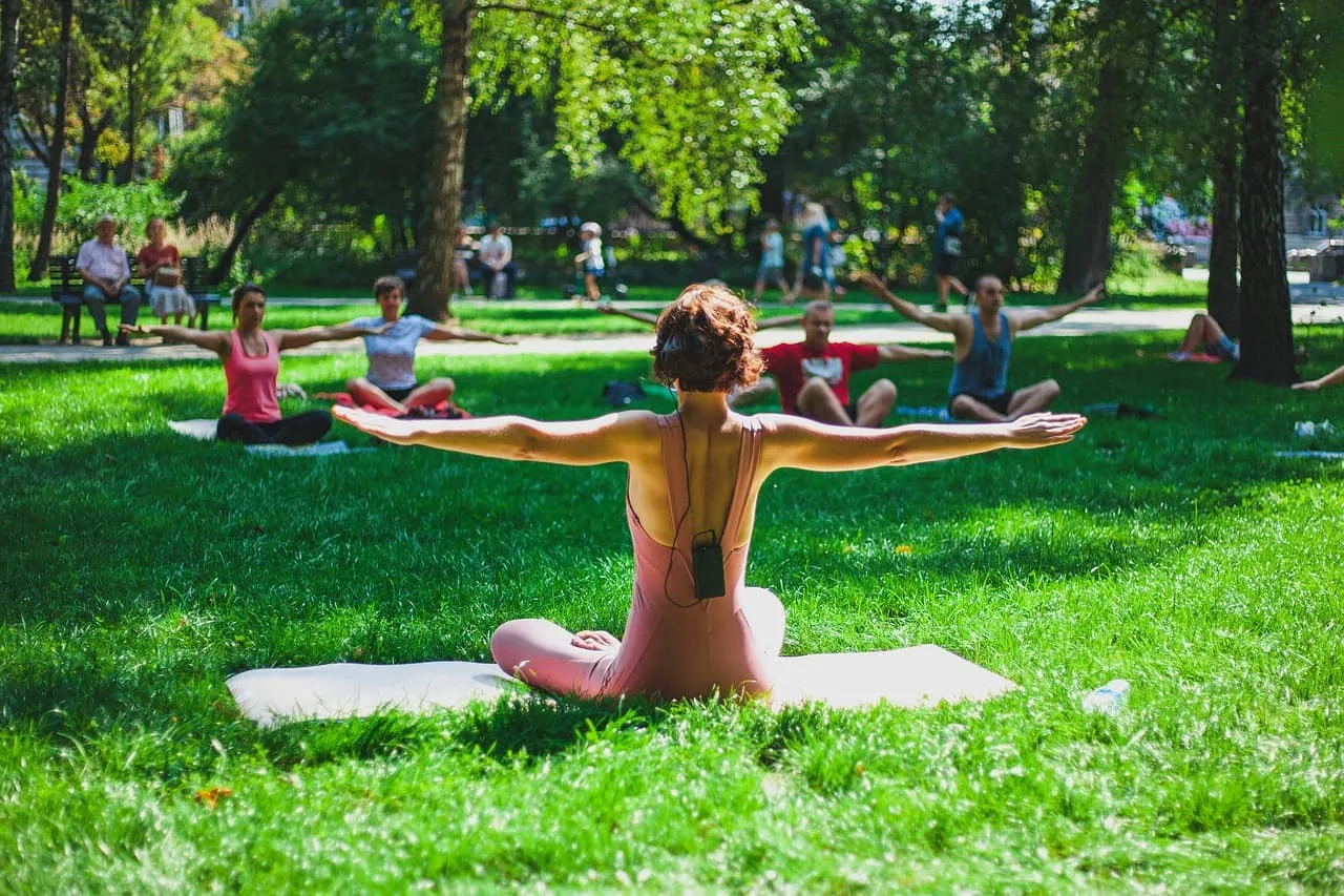 Photo showing yoga, class, instructor and fitness.